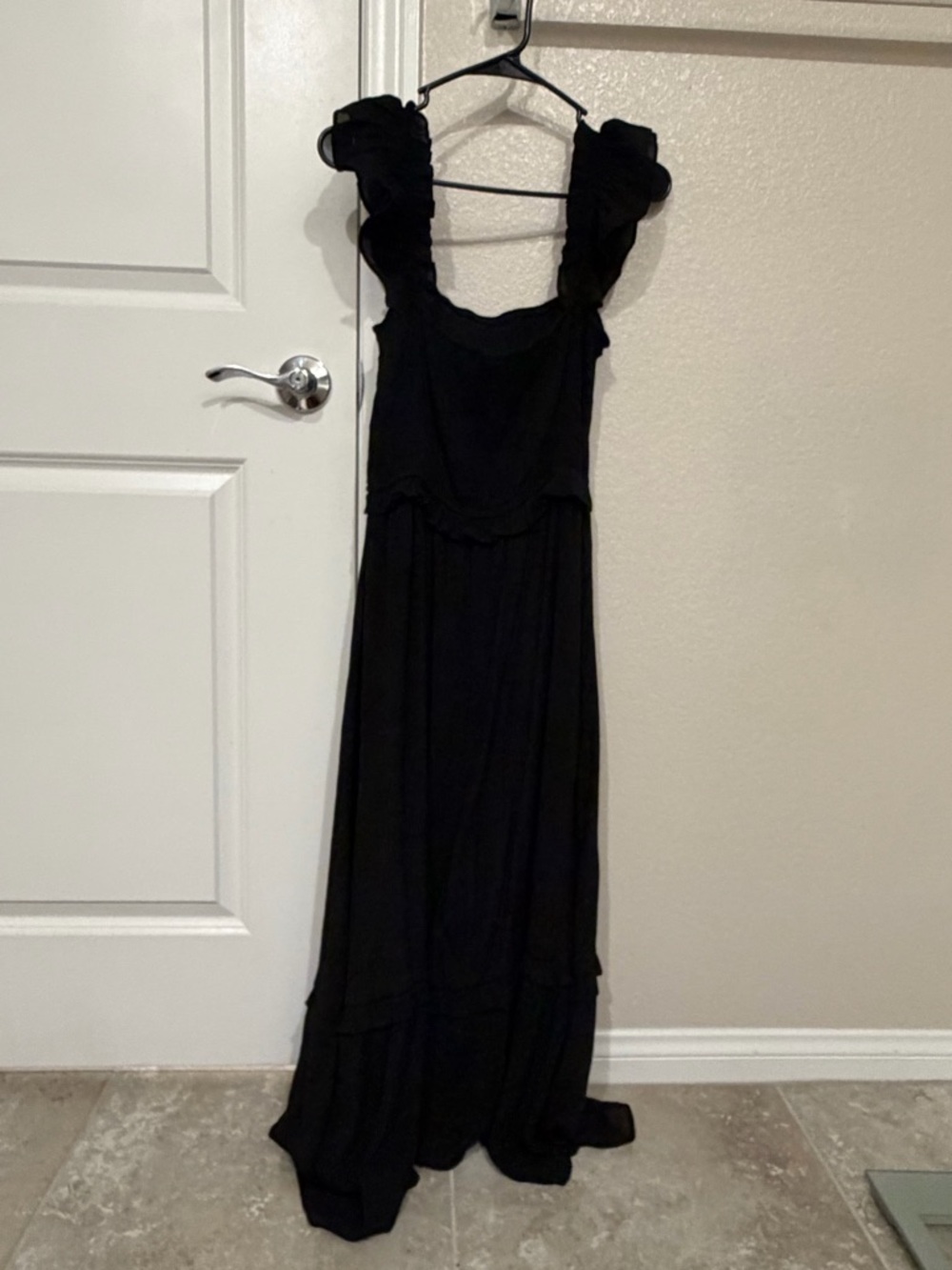 Black Ruffle Strap Maxi Dress - Women